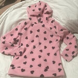 Miss Chievous m fleece hooded pink black heart sweatshirt euc worn once like new